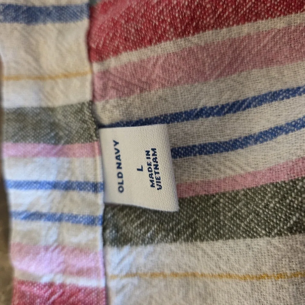 Old‎ Navy sz L slvless striped knee dress linen/rayon button front casual summer